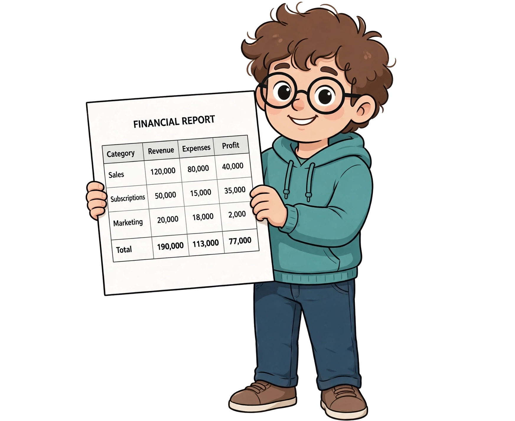 SheetSweep mascot holding a financial report